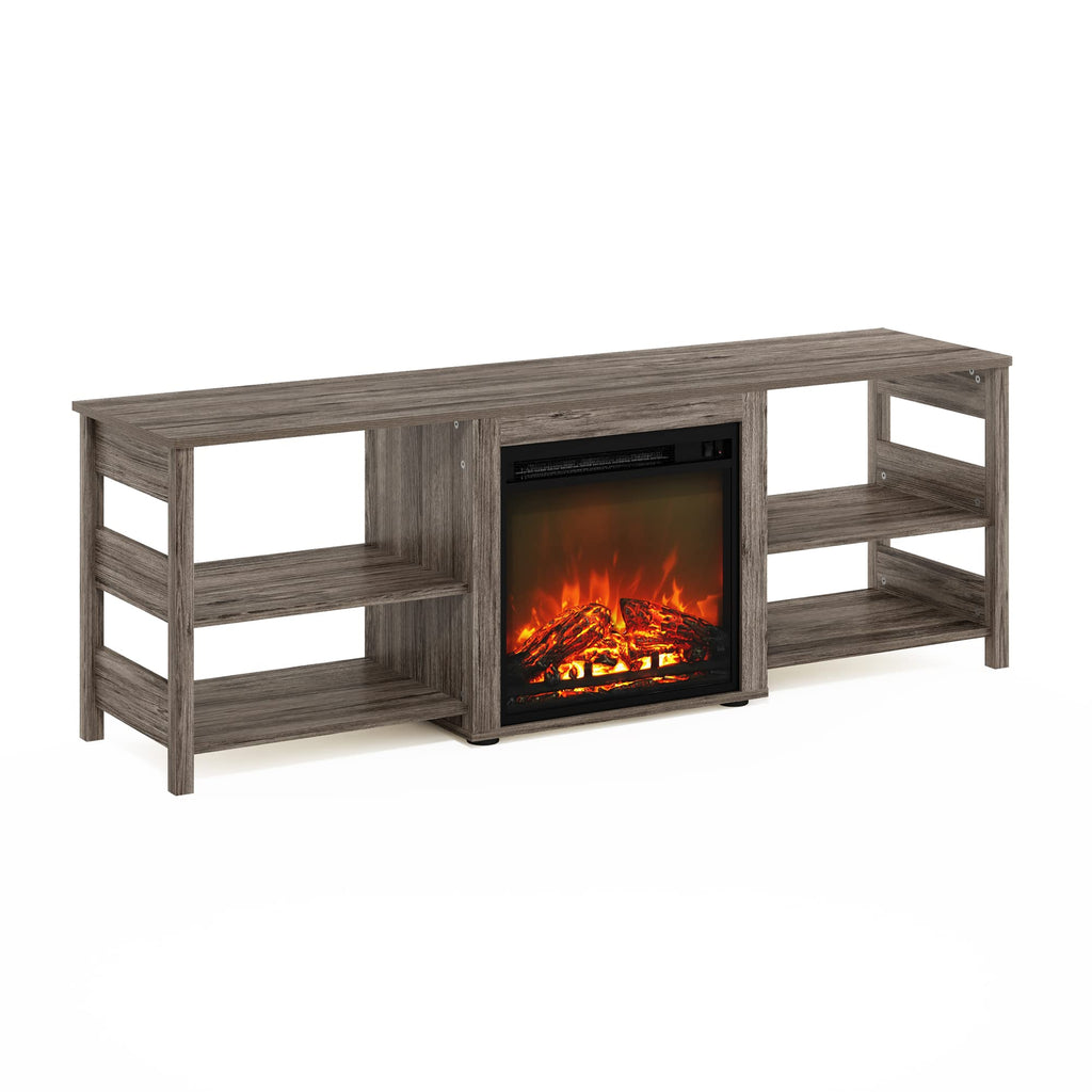 Classic TV Stand, Entertainment Center, TV Console for TV up to 70 Inch with Fireplace and Open Shelf, Grey Oak