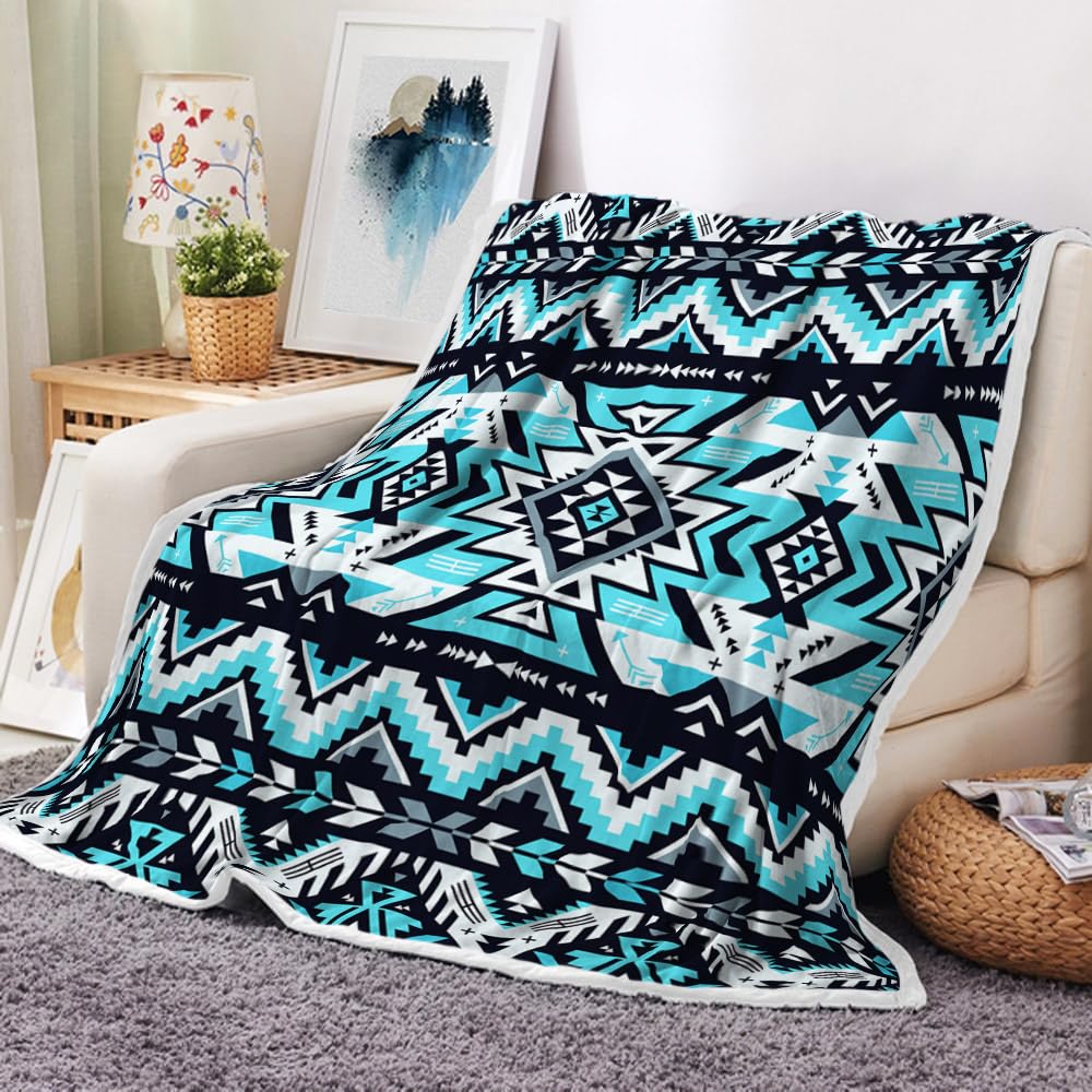 Southwestern Throw Blankets, Tribal Aztec Soft Cozy Flannel American Native Ethnic Geometric Mexican Western Boho
