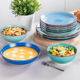 Bonita Stoneware Dinnerware Sets 24 Pieces Service for 6, Hand-Painted Spiral Dishes Set