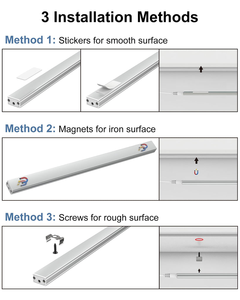 Dimmable Under Cabinet Lighting - 6 Pcs 12 inches Linkable Counter Light Bars, Led Closet Light Daylight White