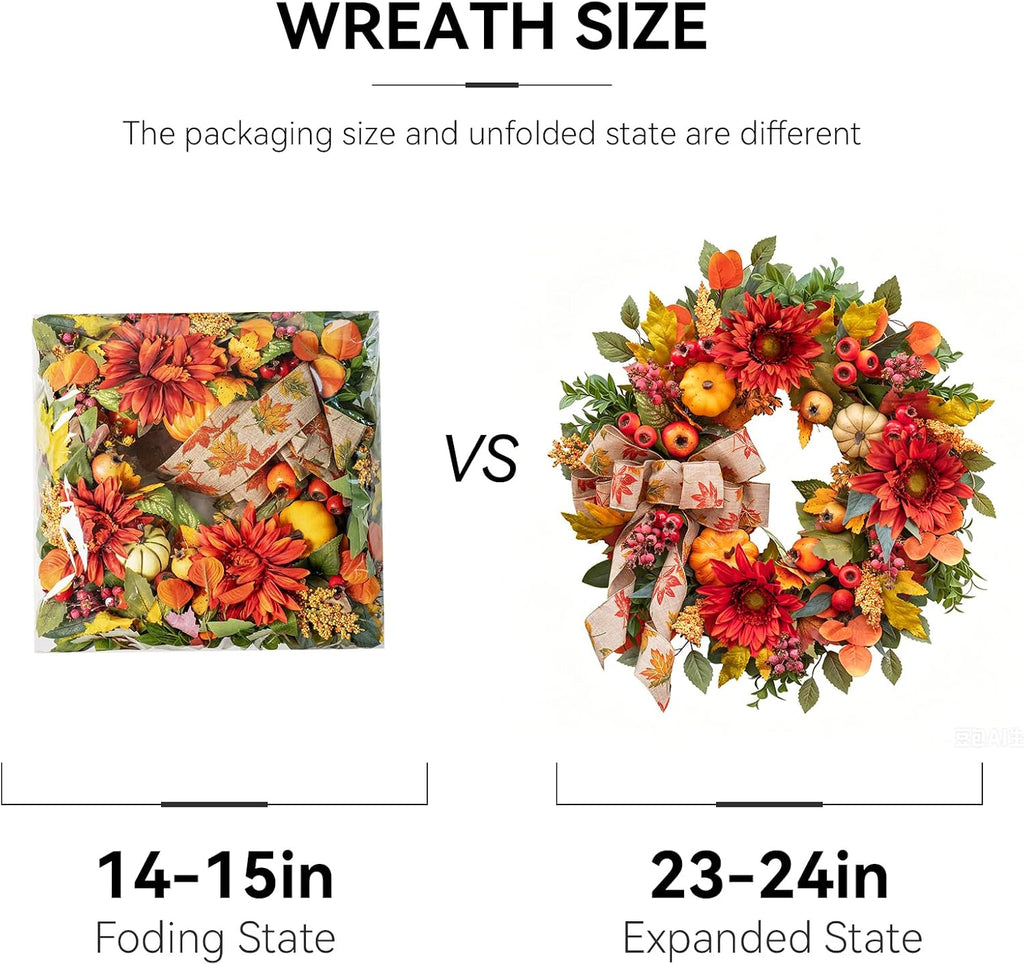Fall Wreaths for Front Door 24 Inch Autumn Wreath Rustic Fall Decor