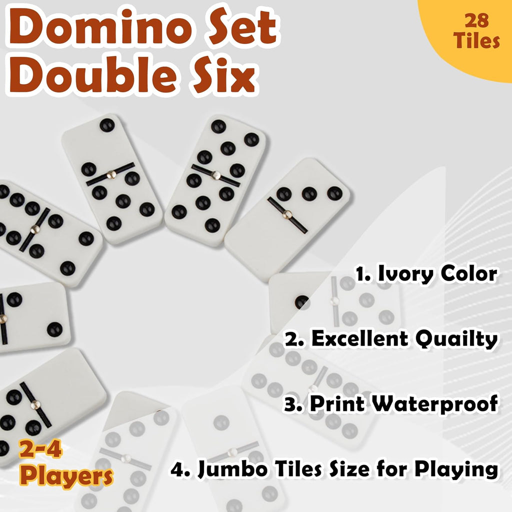 Double Six Dominoes Set for Adults, 28 Tiles with Wooden Box