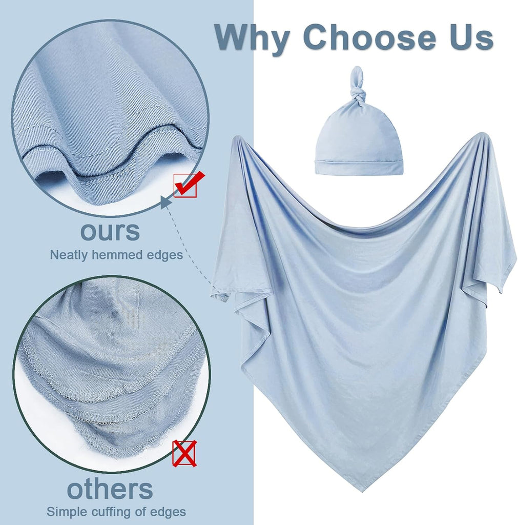 2Pack Swaddle Blanket with Hat Set Boys Receiving Blanket