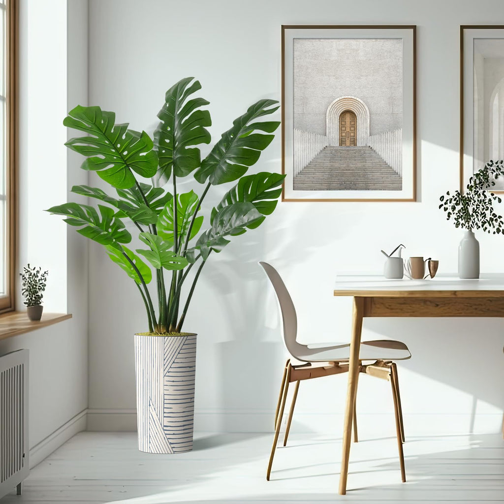 Artificial Tree in Geometric Pattern Planter, Fake Monstera Silk Tree for Indoor and Outdoor Home Decoration - 65"