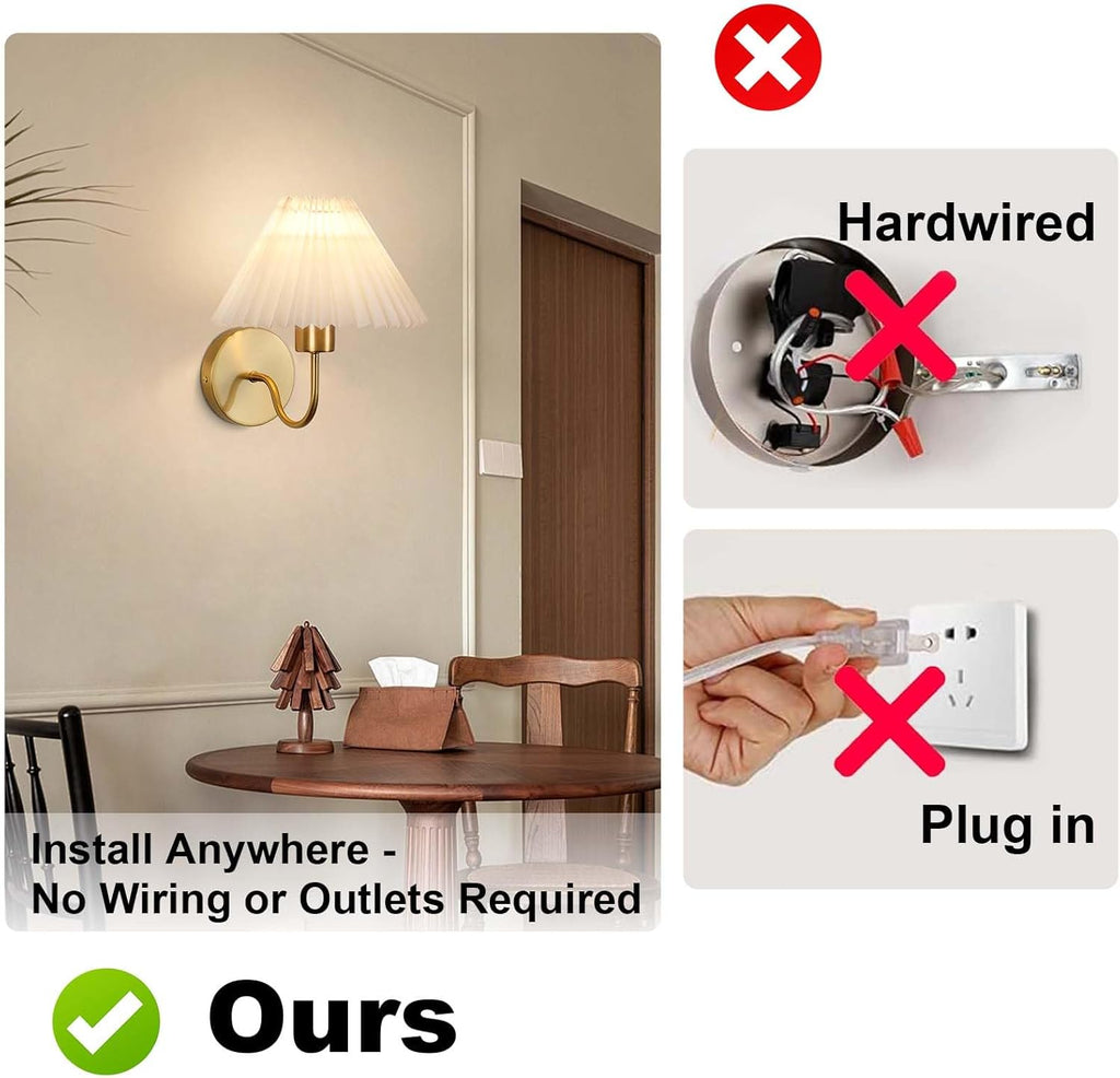 Wall Sconces Sets of 2 RGB Battery Operated Wall Sconces for Bedroom Dresser Classic Golden Wall Lamp with Remote for
