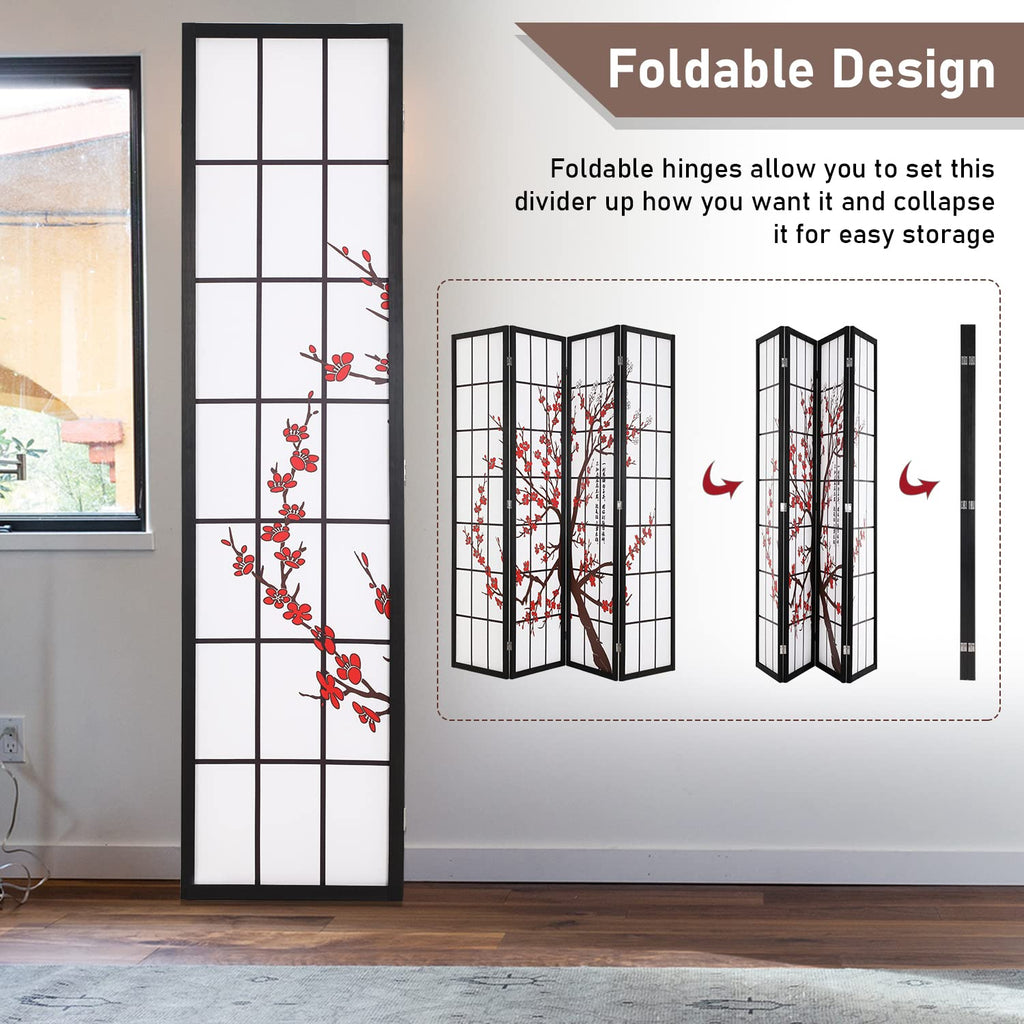 Room Divider 6Ft Folding Privacy Divider 4 Panel Oriental Shoji Screen Wall Divider Wood Divider Portable