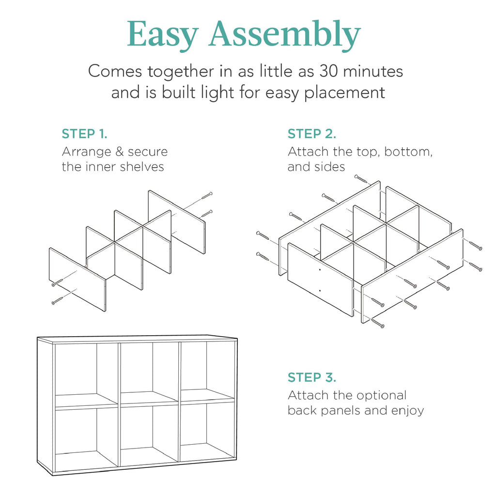 6-Cube Storage Organizer, 13.5in Shelf Opening, Bookcase, Display Shelf, Customizable w/ 3 Removable Back Panels