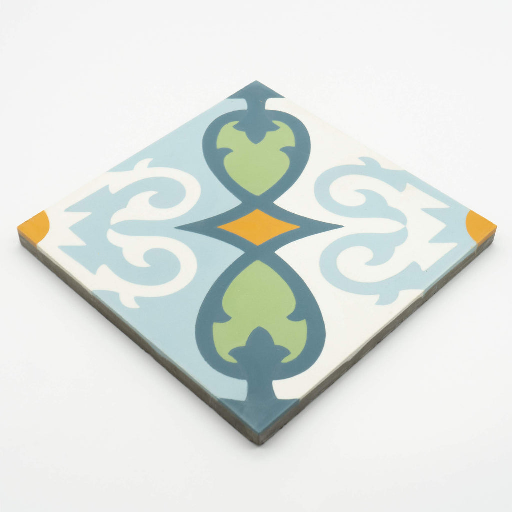 Agadir Handmade 8x8 Cement Tile in Blue, Green, Orange
