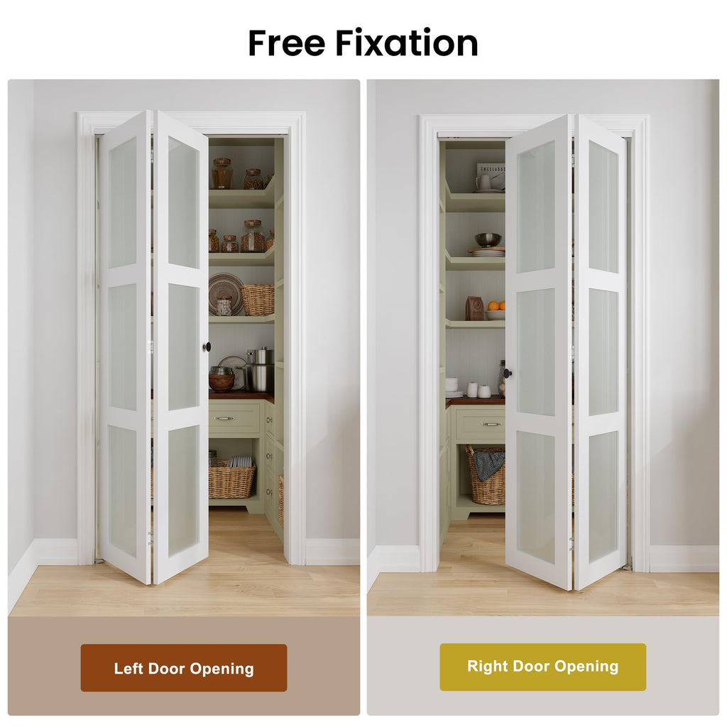 Bifold Doors for 30" x 80" Opening, 3-lite Tempered Frosted Glass