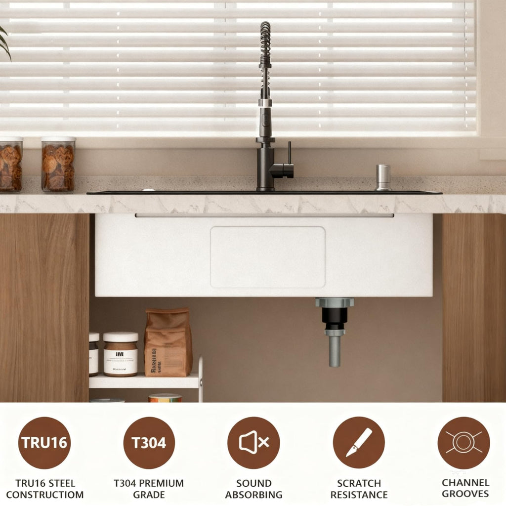 Black Drop Sink: 32in Stainless Steel single bowl Workstation