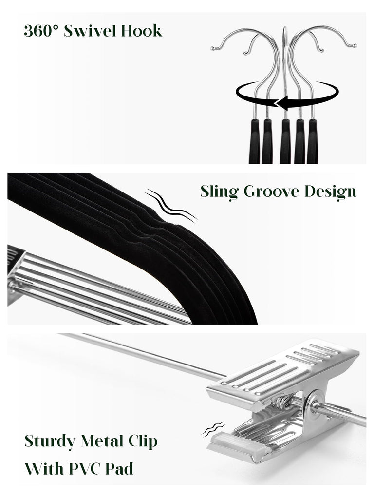 Velvet Pants Hangers 36 Packs, Skirt Hangers with Clips - Black