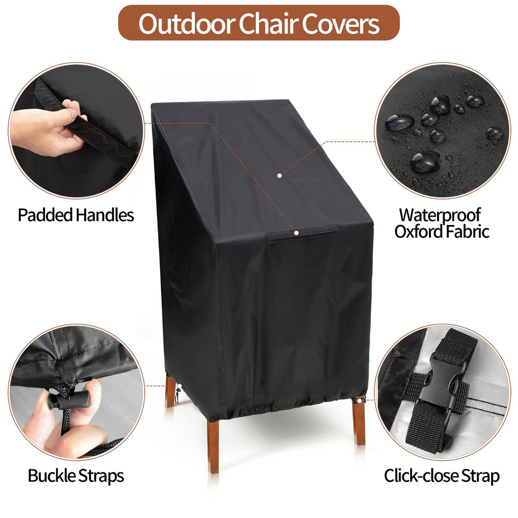 Outdoor Chair Covers 2Pack, 25x25x47" High Back, Black