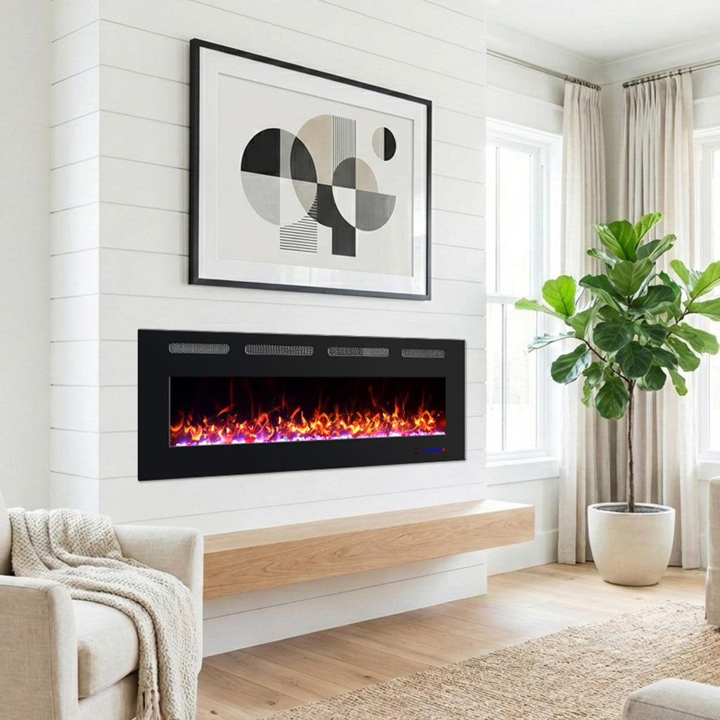 72" Electric Fireplace Insert, Ultra Thin Linear Fireplace Heater, Wall Mounted Recessed, Adjustable Flames&