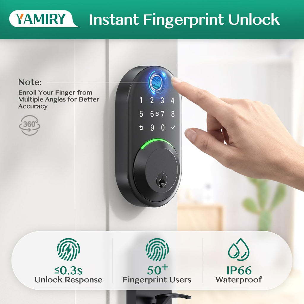 Smart Deadbolt Lock with Keypad, Fingerprint Keyless Entry Door Lock