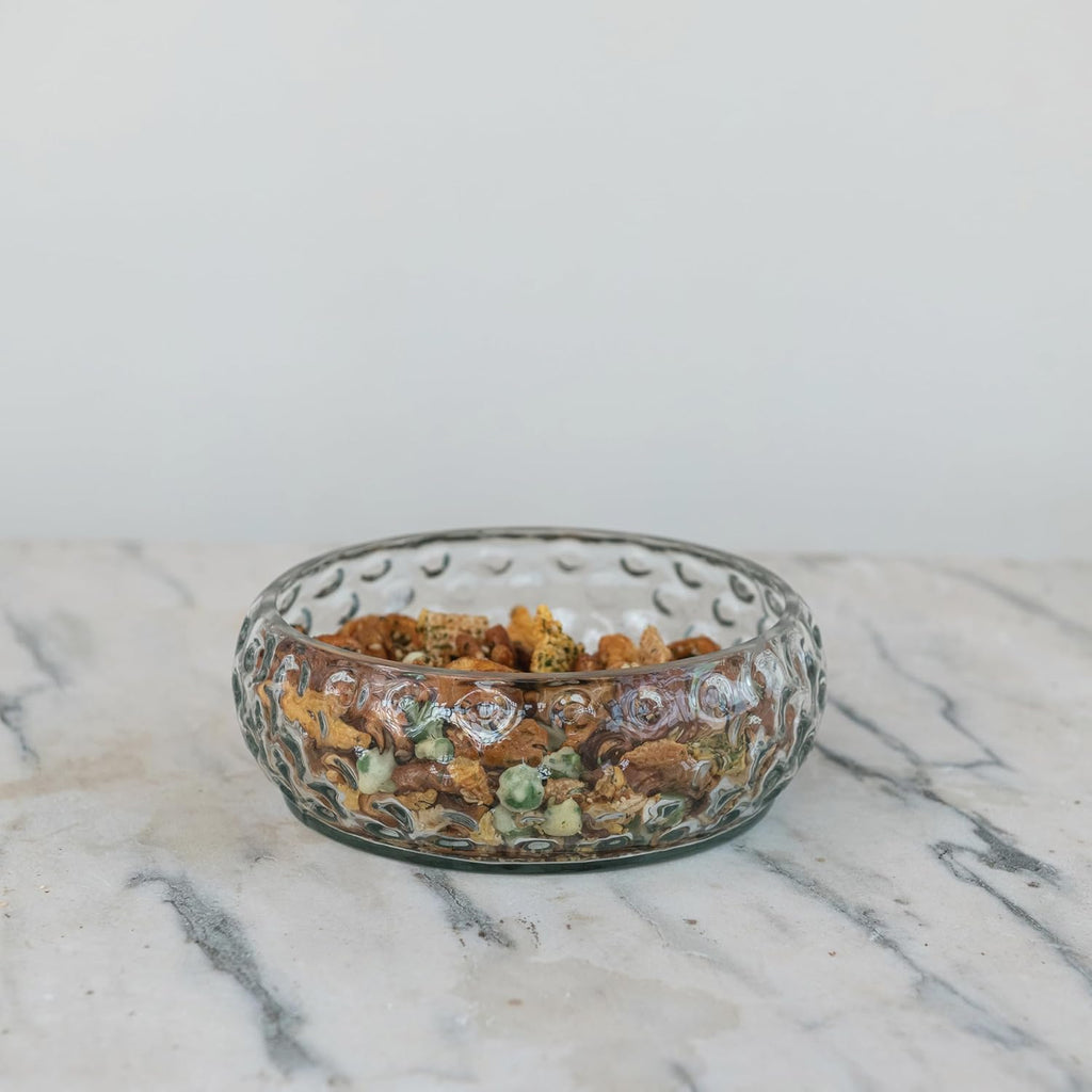 Hand-Blown Glass Inverted Hobnail Bowl, Clear