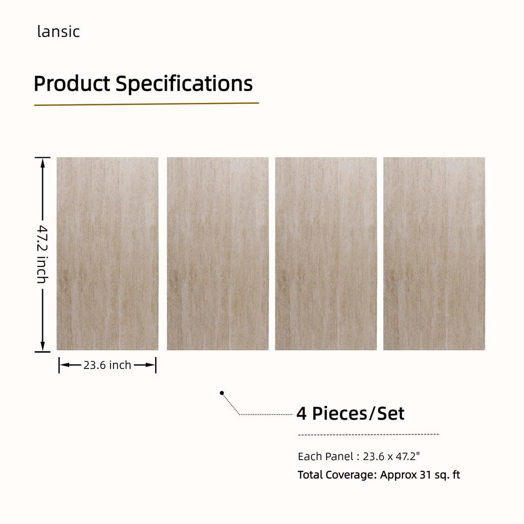 Faux Travertine Soft Stone Flexible Wall Panels 23.6" × 47.2", 4 Pcs