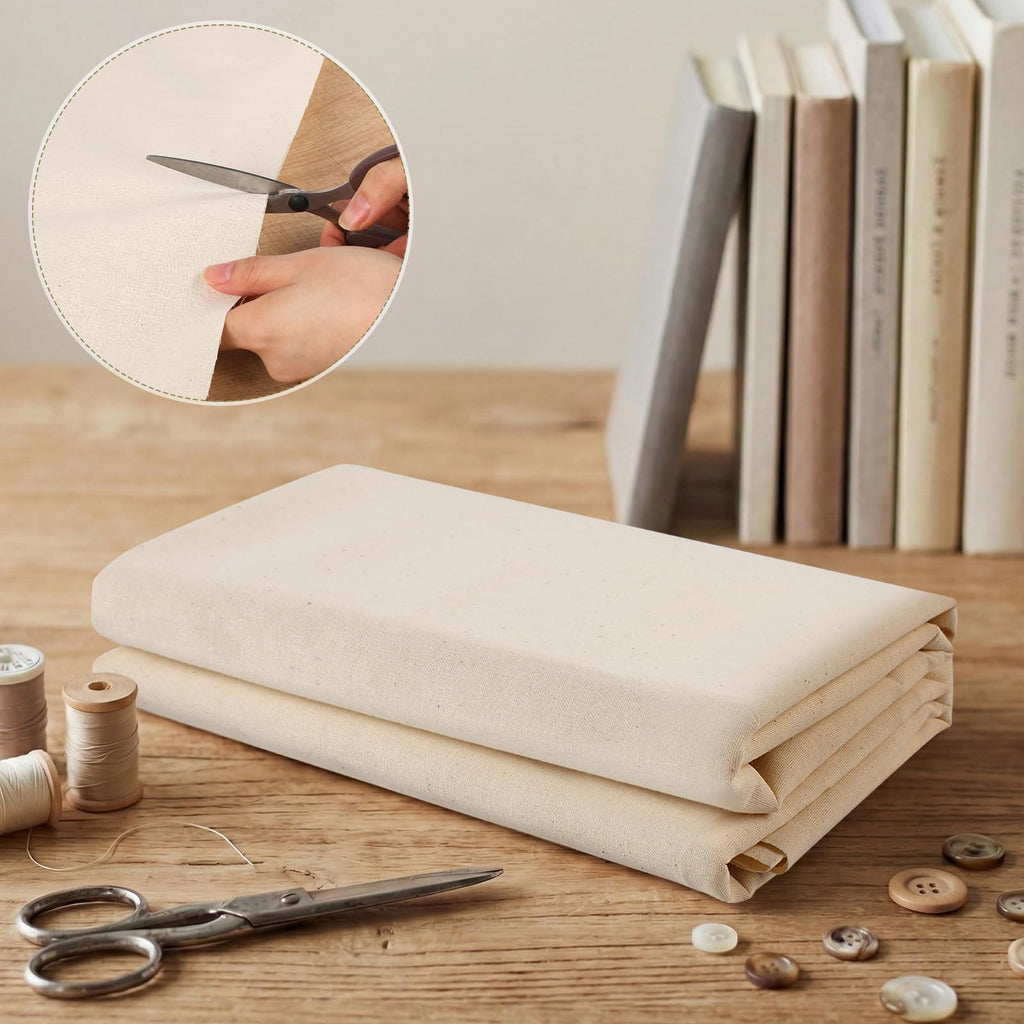 100% Cotton Fabric, 63 in x 1.3 Yard Unbleached Muslin Fabric, Medium Weight Linen Fabric By The Yard for Sewing