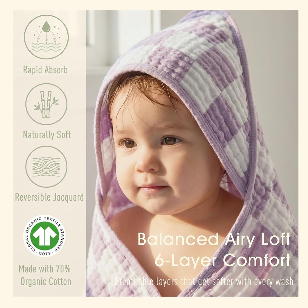 Muslin Baby Beach Bath Towel Hooded Organic Cotton Blend (Purple)