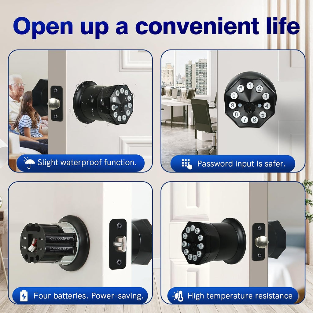 Door Knob with Keypad and Key, Keyless Entry Door Lock,Smart Digital Knob Unlock by Passcode/Keys/USB
