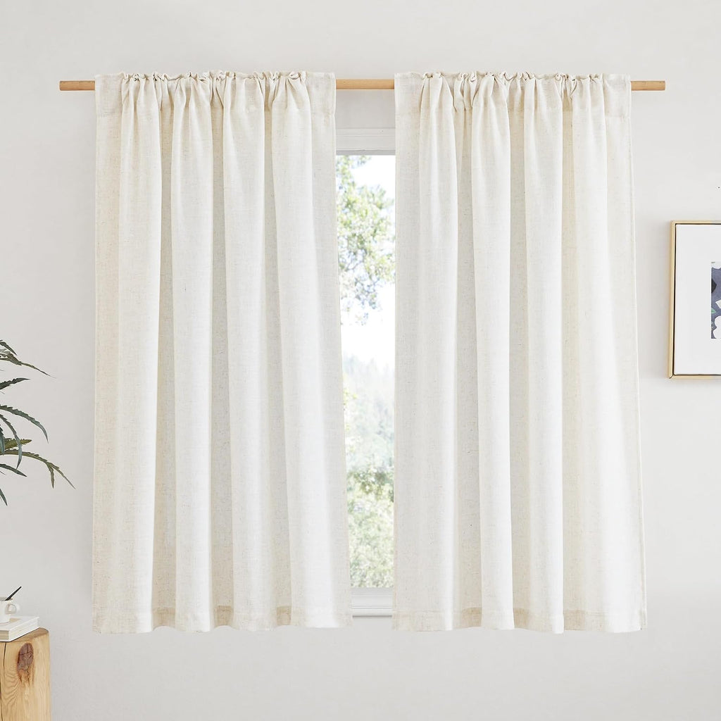Linen Curtains & Drapes 2 Panels, Rod Pocket & Back Tab Linen Blend Semi Sheer Privacy with Light
