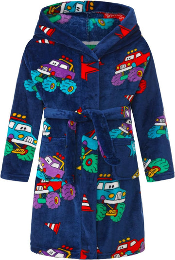 Boys Fleece Robe Sleepwear Hooded Plush Soft Bathrobe for Kids