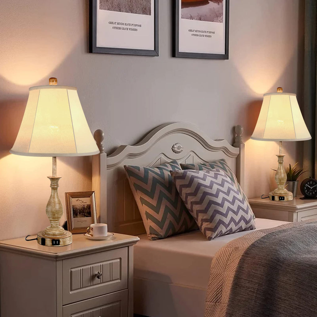 Farmhouse Table Lamp Touch Control 3-Way Table Lamp with USB Charge