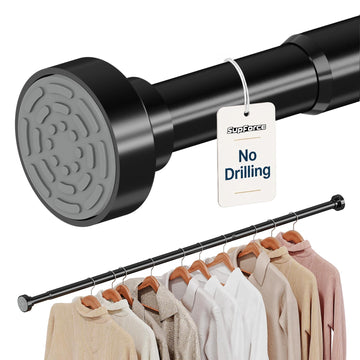 Closet Rod, No Drill Closet Rod for Hanging Clothes, 17-69in,Black