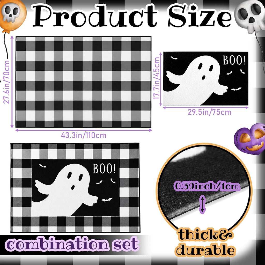2 Pcs Halloween Ghost Door Mat | Non-slip Backing, Weather Resistant, Imitation Coco Coir Fiber, Easy Clean, for