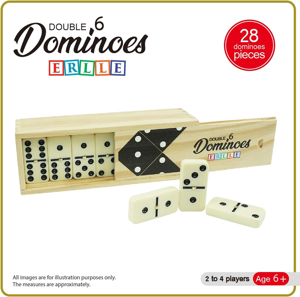 Dominoes Set, Premium Classic 28-Piece Double Six Domino Set with Wooden Case, Family & Kids Board Game, Mexican
