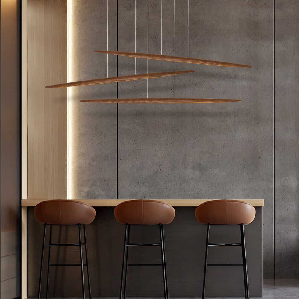 71" Wood Linear Pendant Light Wood Linear Dinning Room Light Island Lights LED Dimmable Chandelier 40w Billiard &