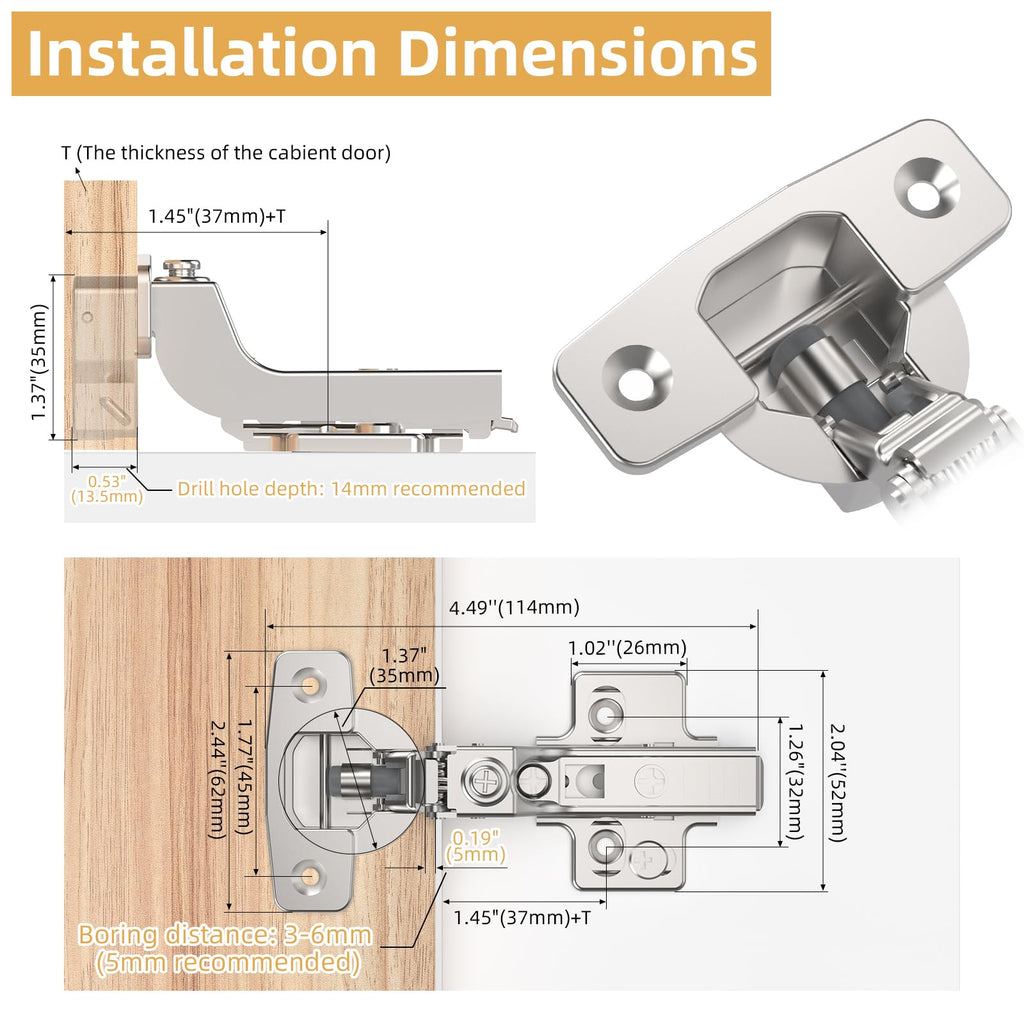 10 Pack Frameless Inset Soft Close Cabinet Hinges
