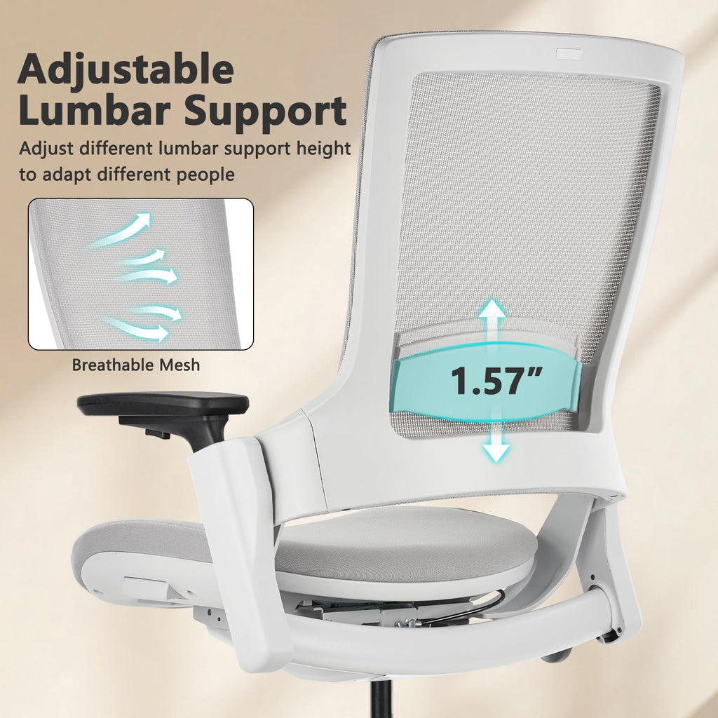 Inspired Leap Style Ergonomic Office Chair — Light Grey Mesh, Flex Back, Adjustable Seat Depth