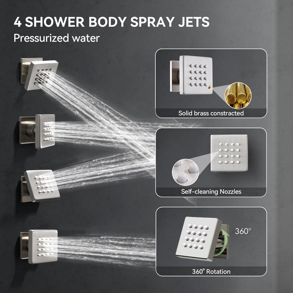 Shower System with Body Jets, Four Modes Shower Faucet Sets with Handheld Spray 2 Ways, 4Pcs Shower Body Jets in