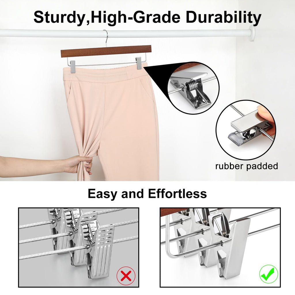 Walnut Wood Pants Hangers, Wooden Skirt Short Jeans Trouser Hanger with Smooth Surface 360° Swivel Hook Anti Rust 2