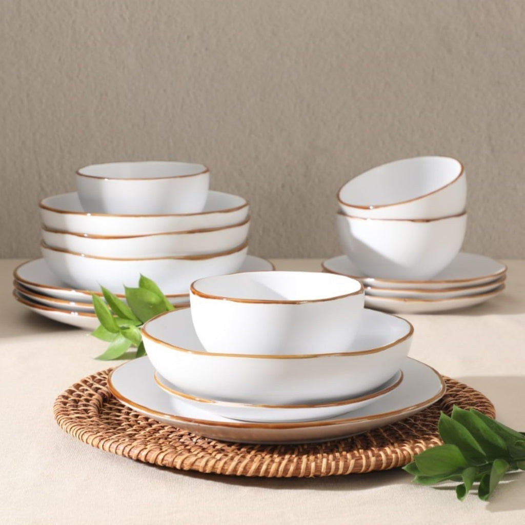 Hazeltine 16-Piece White Stoneware Dinnerware Set - Plates and Bowls, Durable Ceramic Kitchen Dinner Set