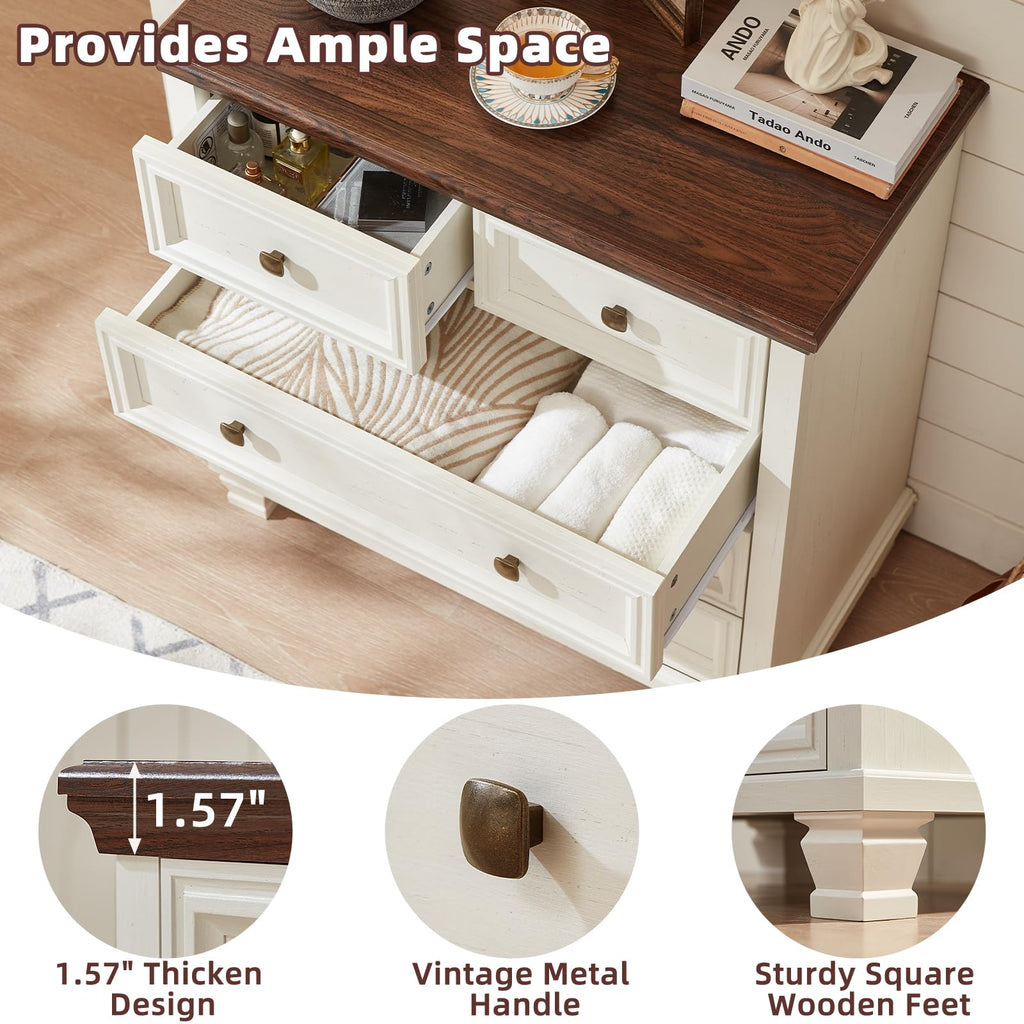 Farmhouse 5 Drawer Dresser Set of 2, 32.6 Inch Tall Modern Chest of Drawers, Mid Century Small Dressers w/Square