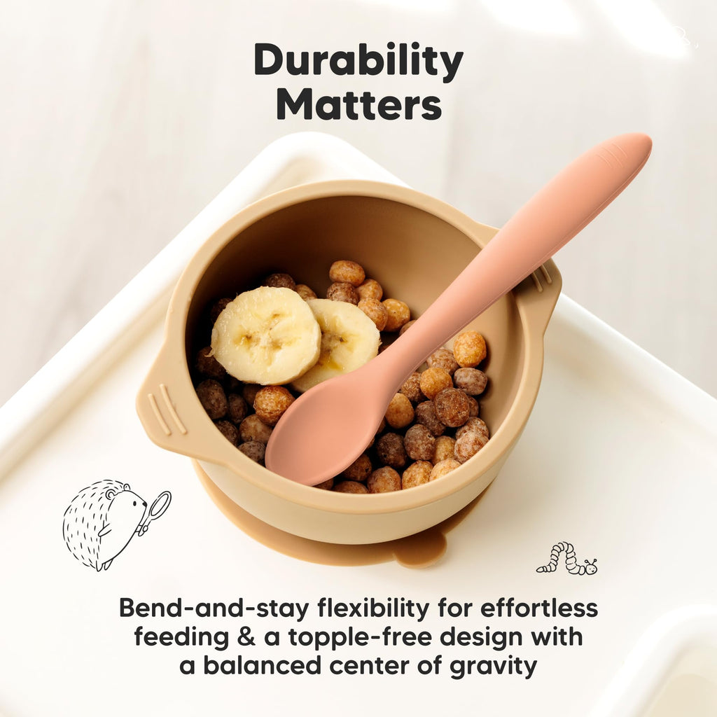 Silicone Baby Spoons Self Feeding 6-12 months, 3-Pack, Roseate