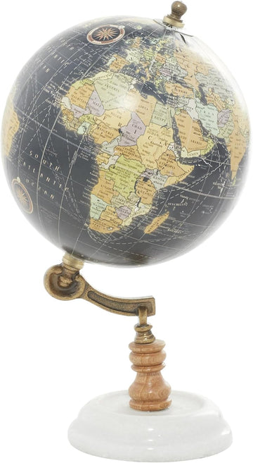 Marble Globe with Marble Base, 7" x 7" x 11", Black