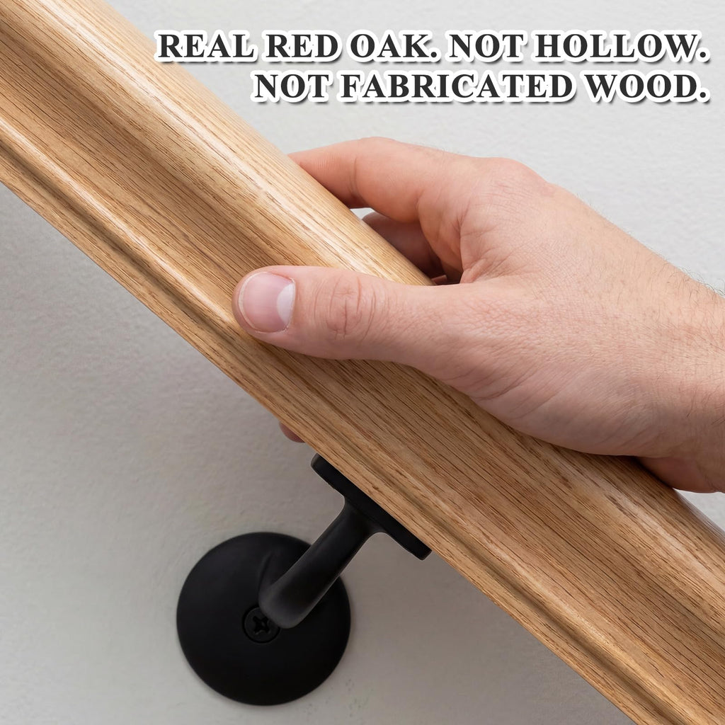6010 Red Oak Handrail Kit 6 ft with Wall Returns and Wall Mount Brackets Indoor Wood Stairs Handrails Included Screws