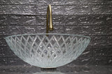 Tempered Deco Glass Luxuryhome Bathroom Sink in Crystal engraving Elegant | Top Mount Basin | Vanity Countertop Sink
