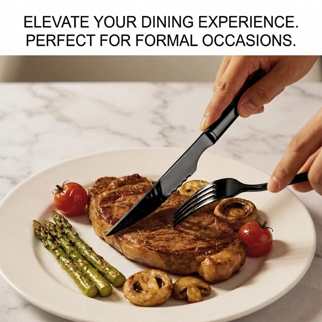 Black steak knives Ultra-Sharp Cutlery Set, Dinner Knives 6-Piece Stainless Steel kitchen Serrated Best chef Knife.