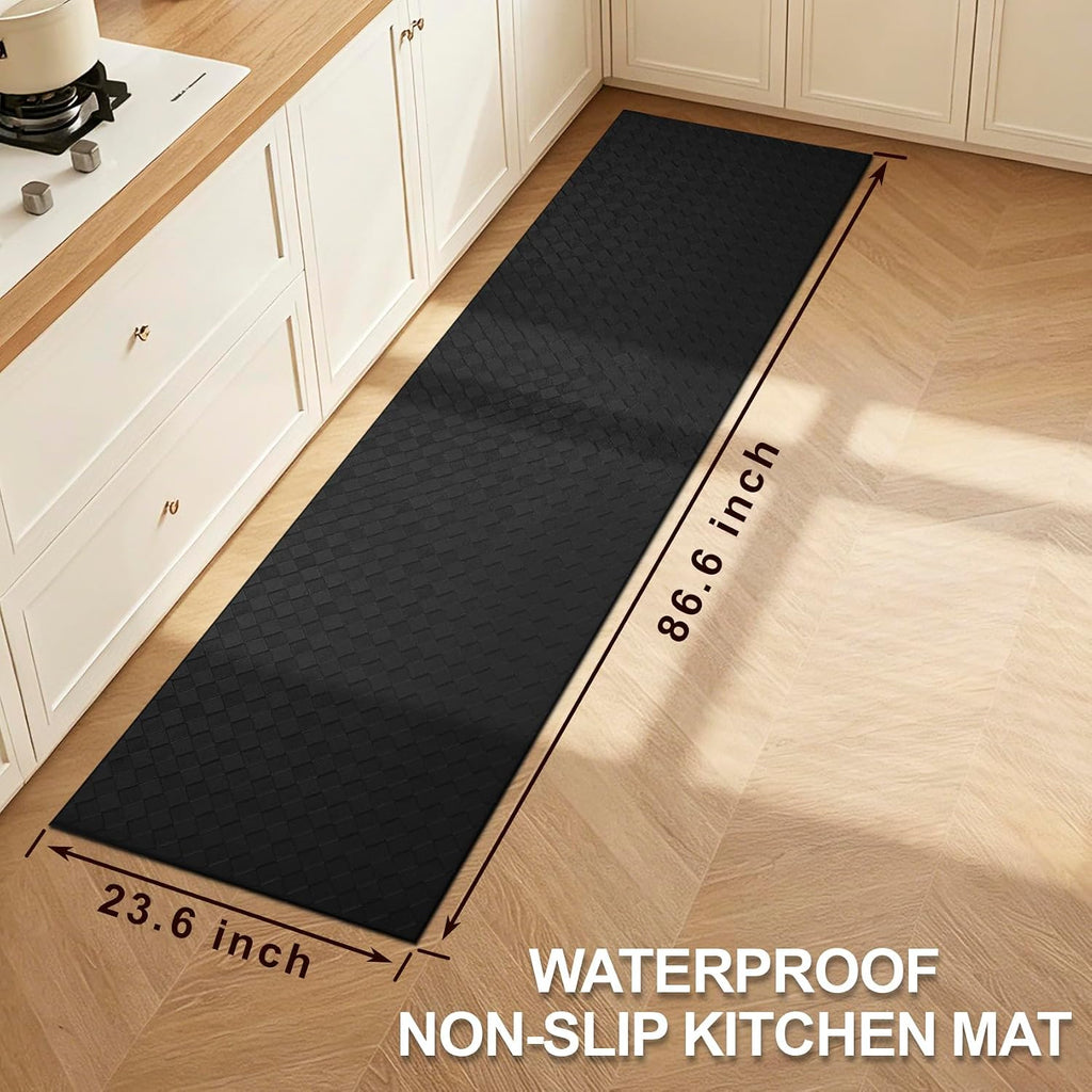 Kitchen Mats and Rugs Cushioned Anti-Fatigue, 23.6" x 86.6", Black | Heavy Duty PVC Non-Slip Waterproof Floor Rug