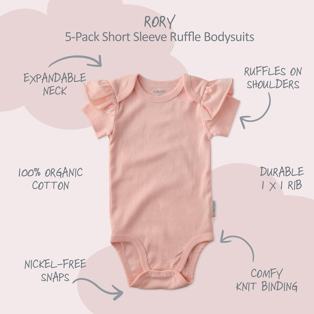 Rory Pack Short Sleeve Ruffle Bodysuits 100% Cotton