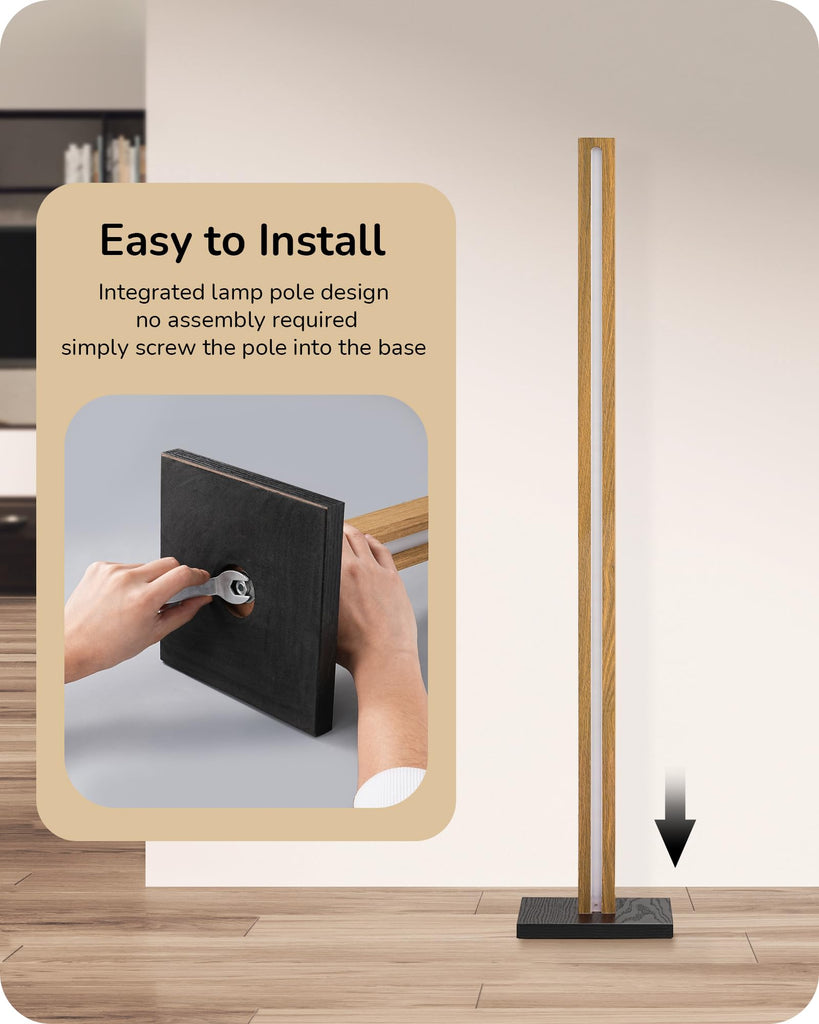 48.43" Wooden LED Corner Floor Lamp with Remote, Dimmable & 7CCT