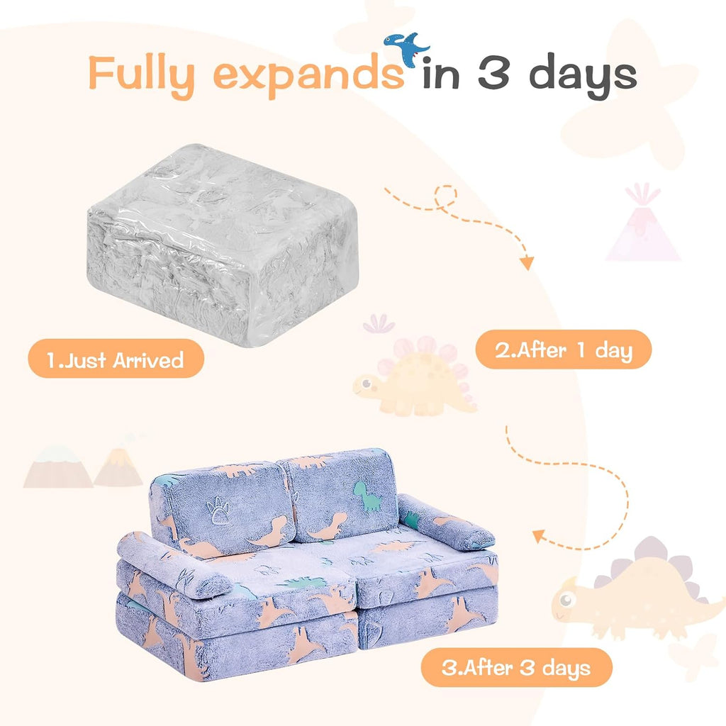 Dinosaur Modular Kids Play Couch for Toddlers 1-3, Glow-in-the-Dark