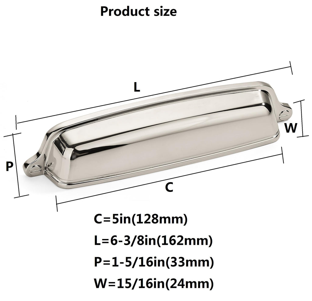 10 Pack 5 inch(128 mm) Drawer Pulls Polished Nickel Cabinet Cup Pulls Cabinet Hardware Kitchen Cabinet Handles Bin