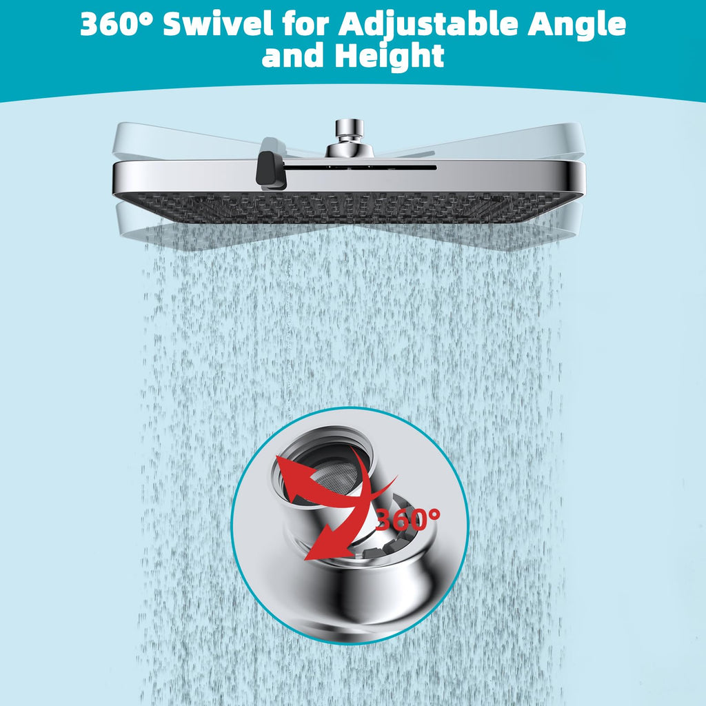 CUPC Certified 5 Spray Modes Shower Head, 13'' High Pressure Large Rainfall Shower Head, High Flow Waterfall Bathroom