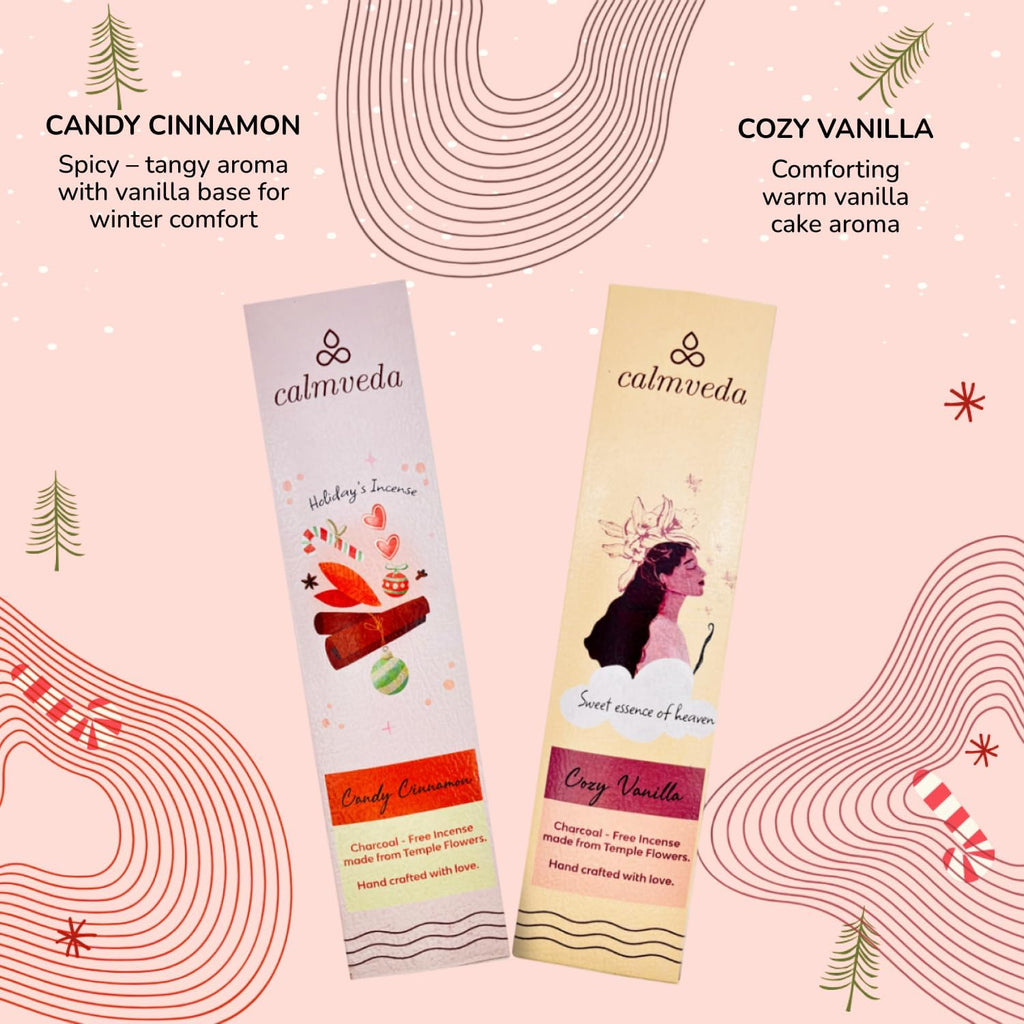 Happy Home Incense Sticks Multipack- (5 Variants) Charcoal Free, Made from Upcycled Flowers | Insense Cozy Warm - Set of 60