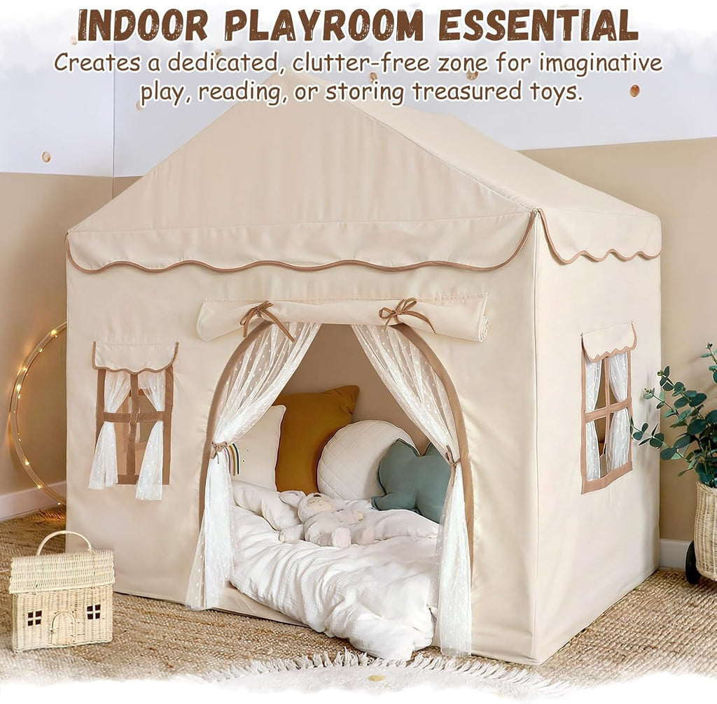 Kids Play Tent with Double Door Children's Playhouse Castle Tents - Beige