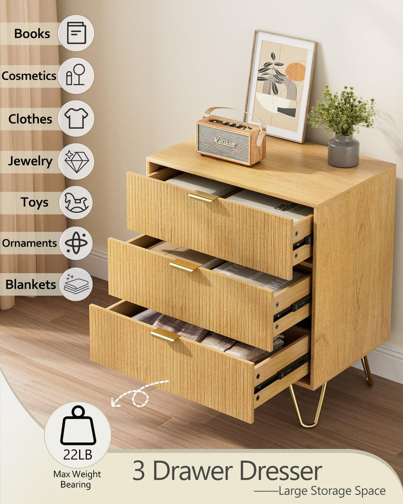3 Drawer Dresser, 27.6" Modern Storage Dresser, Oak